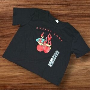 Cherry Bomb Black Cropped Baby Tee NWT